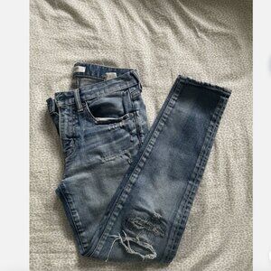 Moussy Vintage Womens Zip Up Distressed Skinny Leg Jeans Ankle Blue Size 25 X 26